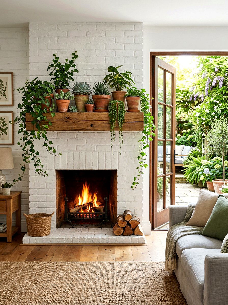 Potted mantel plants - 30 mantel shelfie ideas