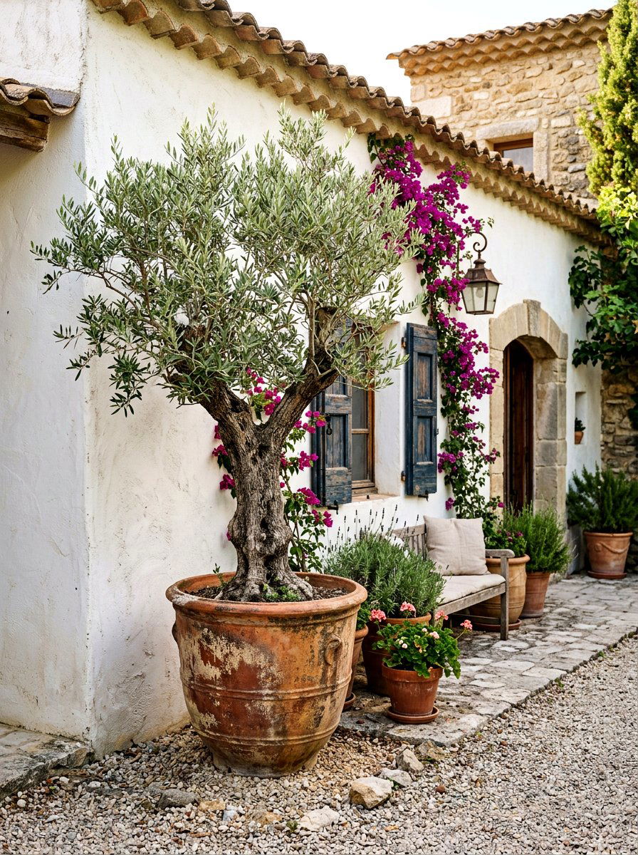 Potted olive tree - 30 tiny courtyard garden ideas