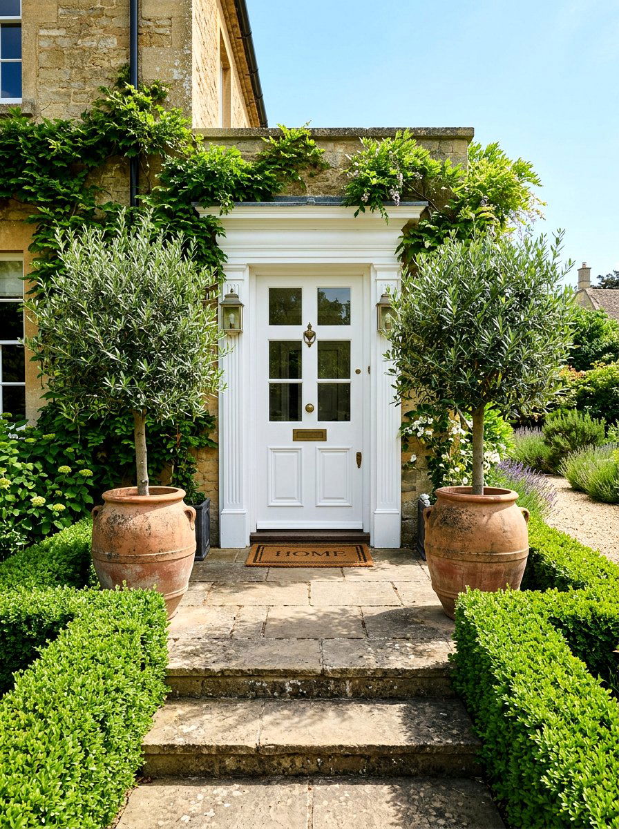Potted olive tree entrance - 30 Nancy Meyers front porch ideas