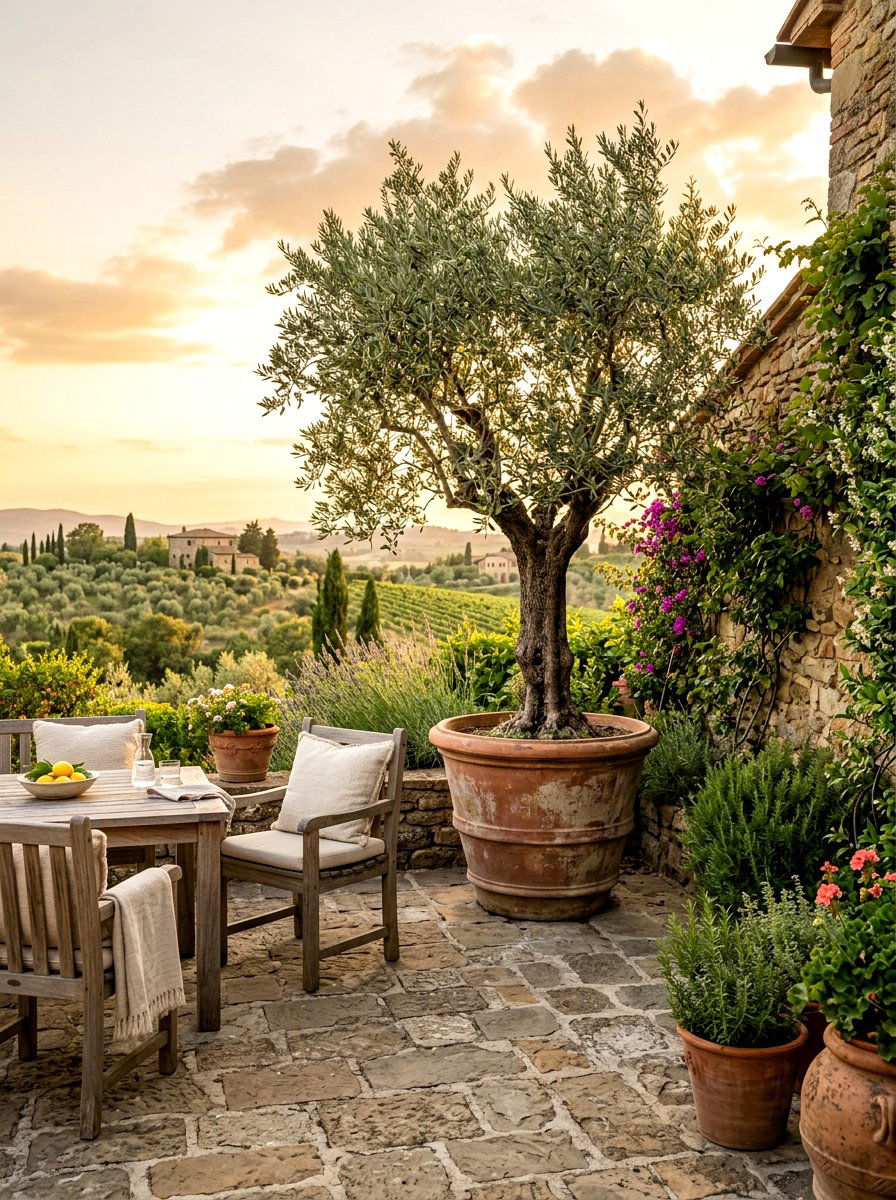 Potted olive tree patio - 30 olive patio decor ideas