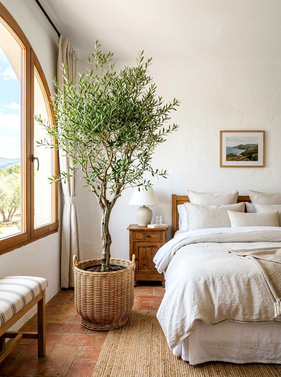 Potted olive tree - 30 farmhouse bedroom ideas