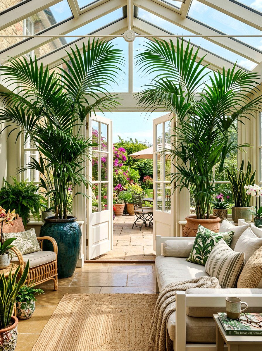 Potted palm sunroom - 30 boho sunroom ideas