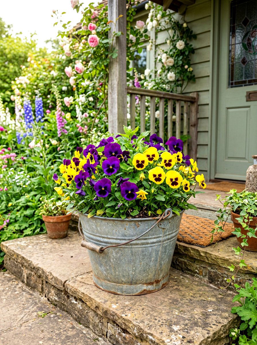Potted pansy arrangement - 30 fall garden ideas