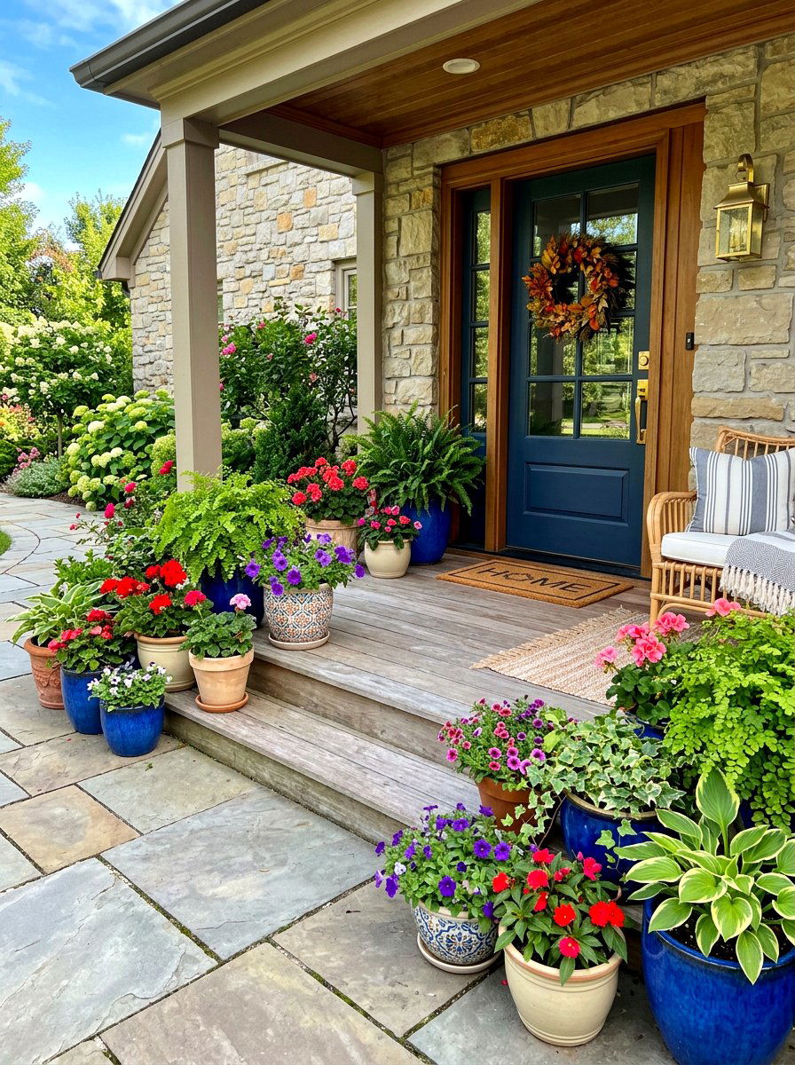 Potted plant border - 30 small front garden border ideas