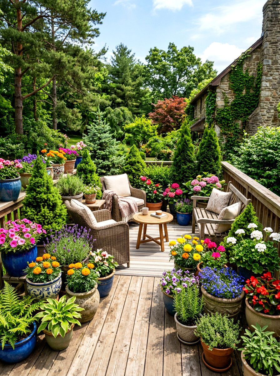 Potted plant deck - 30 sunset deck decor ideas