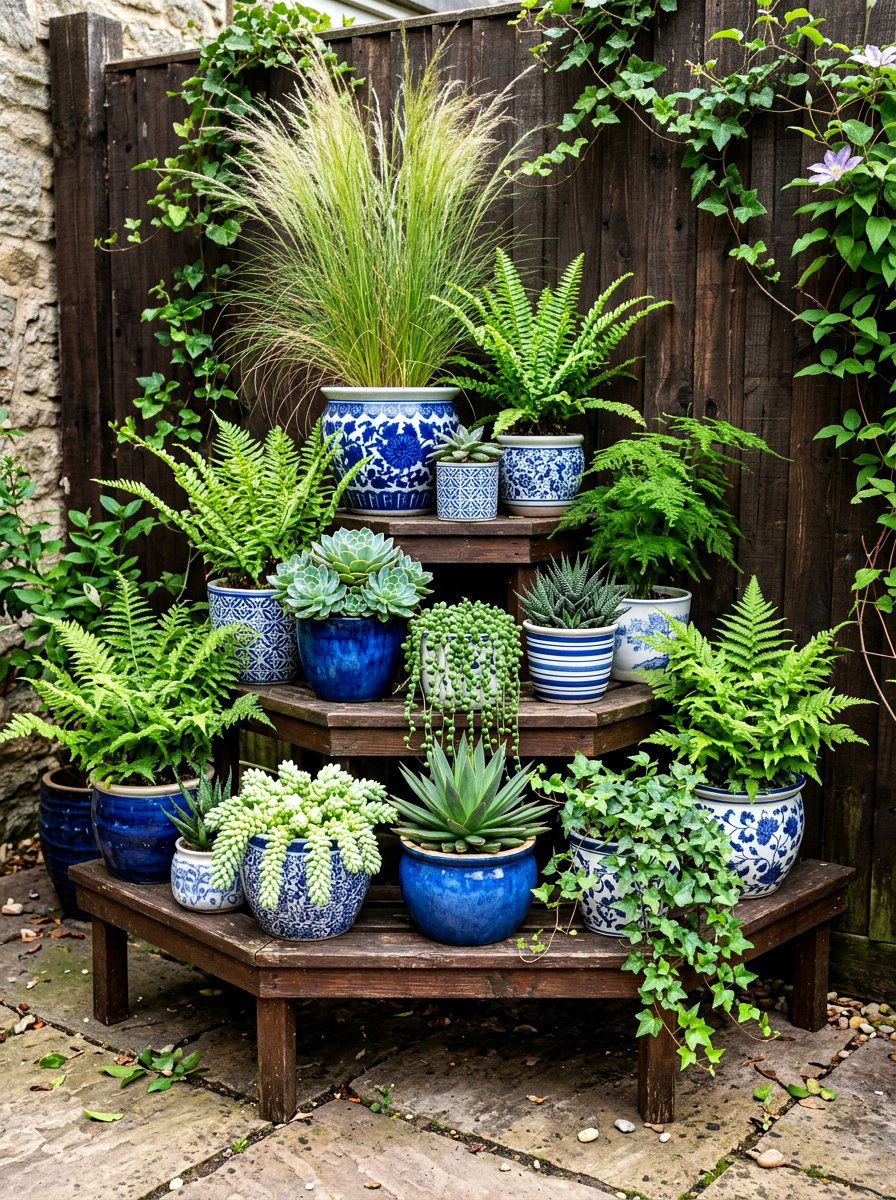 Potted plant display - 30 backyard corner ideas