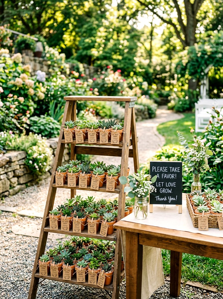 Potted plant favor table - 30 baby shower backyard decor ideas