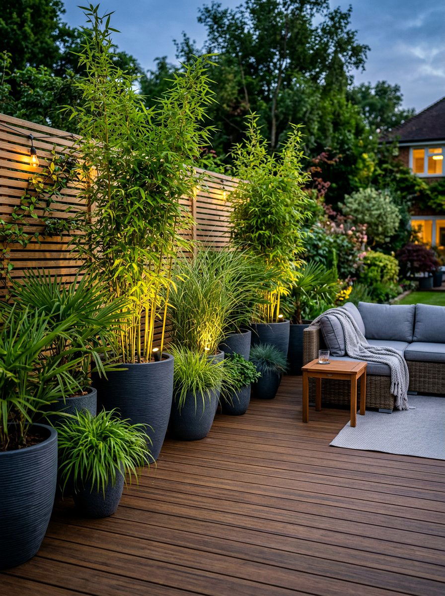 Potted plant screen - 30 evening patio party ideas