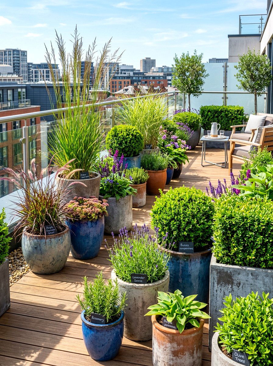 Potted plants for rooftops - 30 city terrace decor ideas