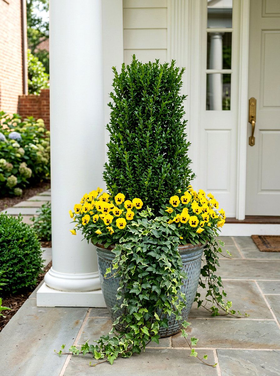Potted shrubs with ground cover - 30 spring porch layering ideas