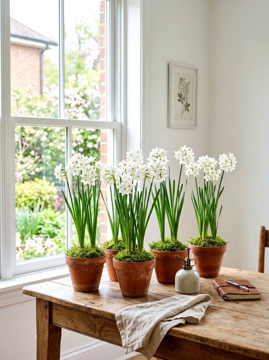 Potted spring bulbs - 30 New Year brunch table ideas