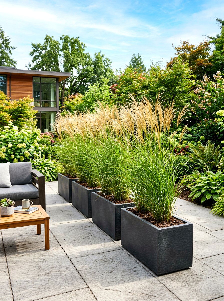 Potted tall grass screen - 30 outdoor shower privacy ideas