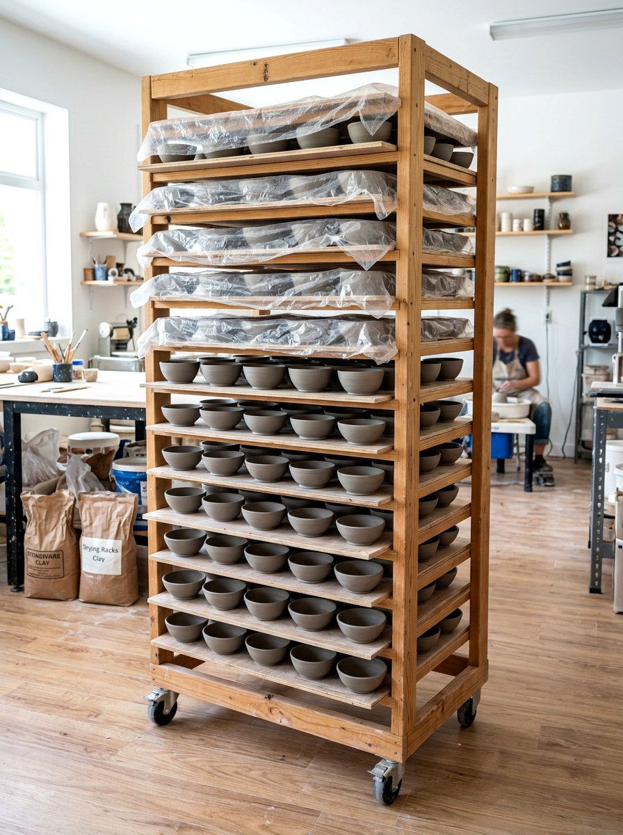 Pottery drying rack - 30 pottery room ideas