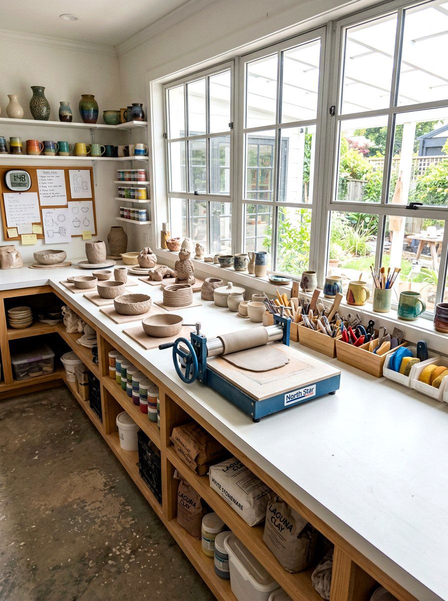 Pottery studio counter space - 30 pottery room ideas