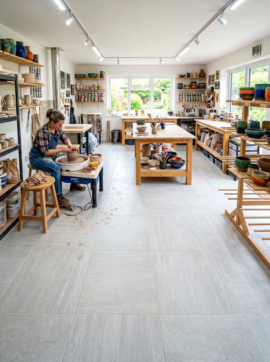 Pottery studio floor tiles - 30 pottery room ideas