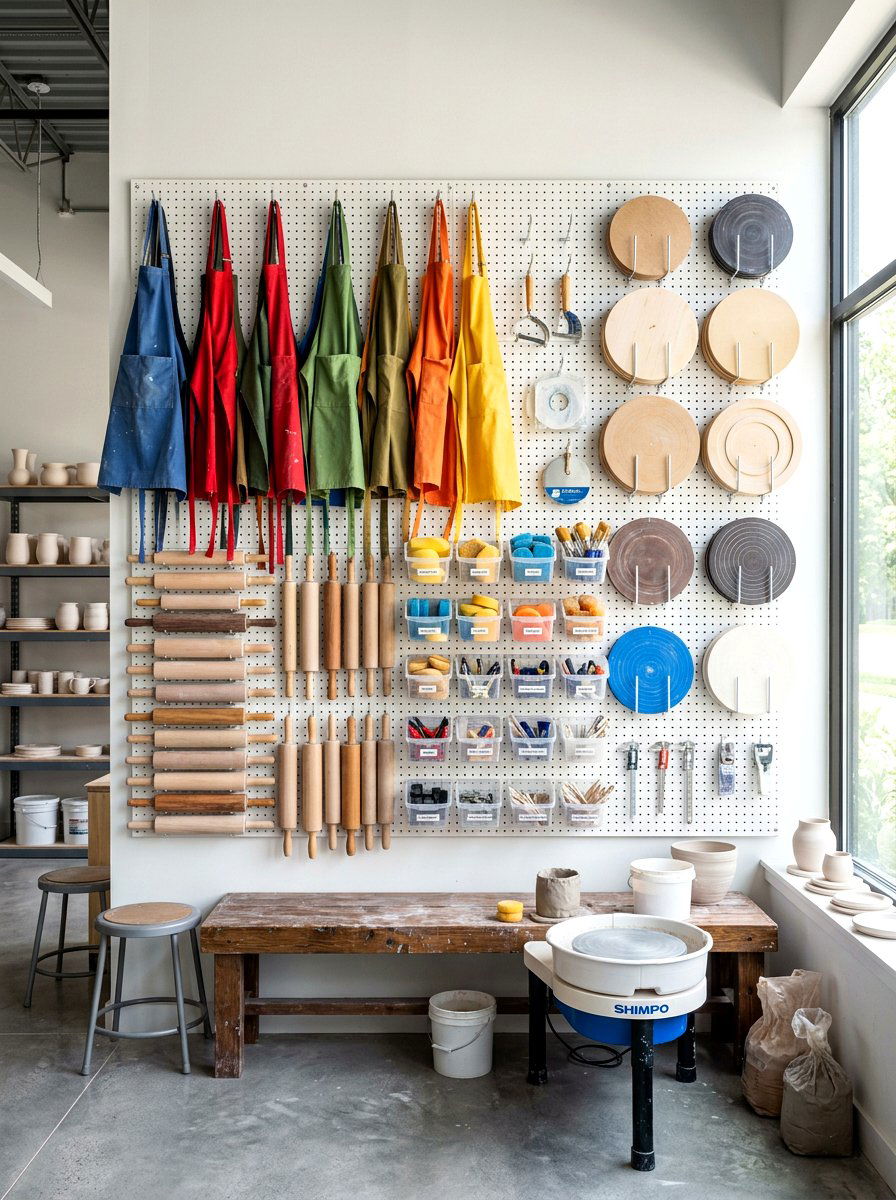 Pottery studio pegboard - 30 pottery room ideas