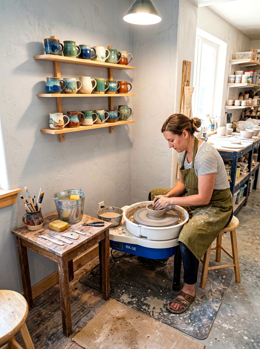 Pottery wheel corner - 30 pottery room ideas