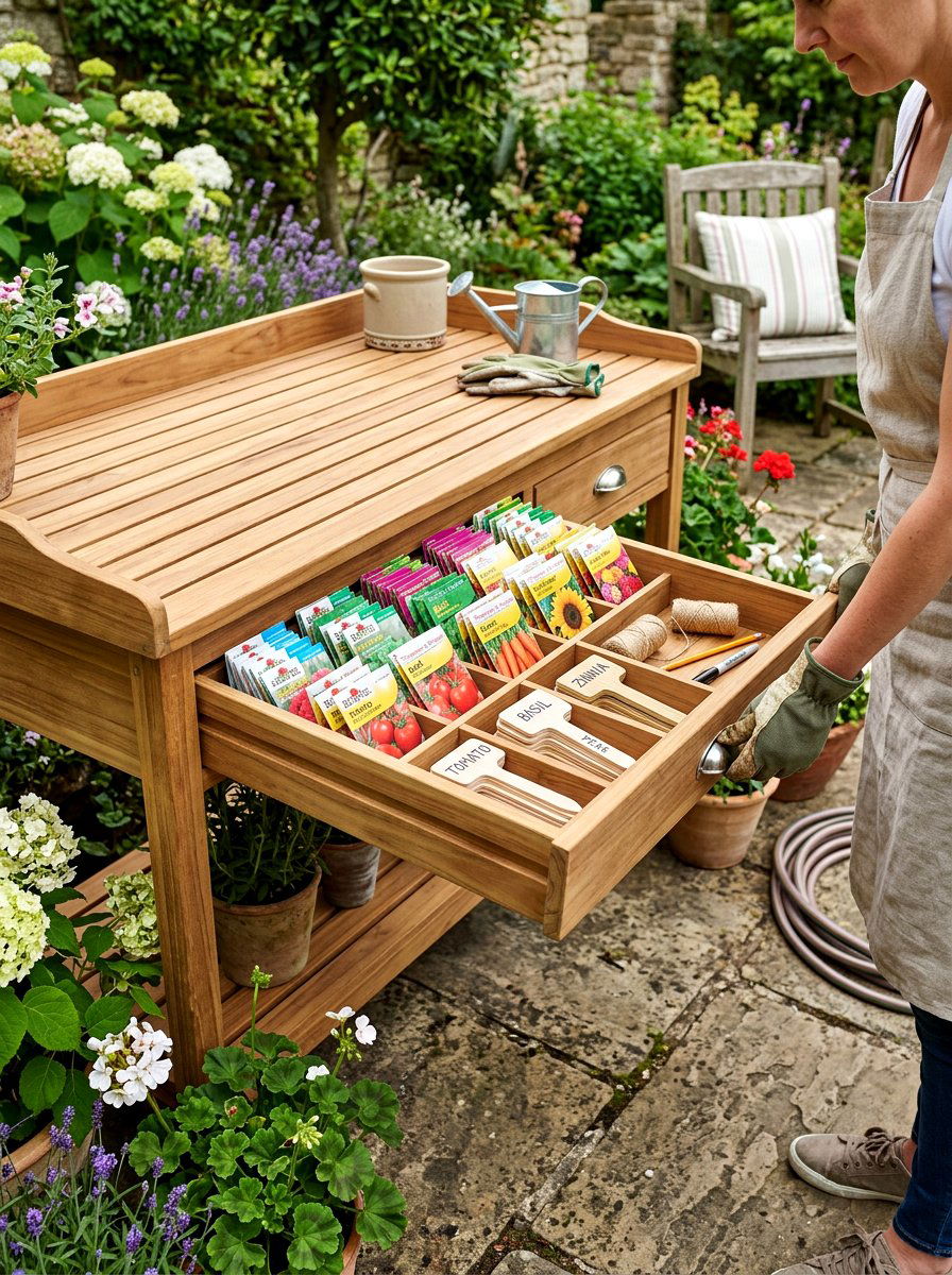 Potting Bench Drawer - 30 potting bench storage ideas