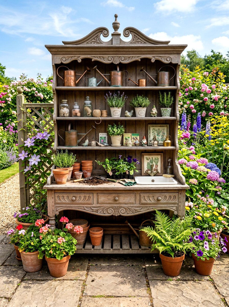 Potting Bench Hutch - 30 potting bench storage ideas