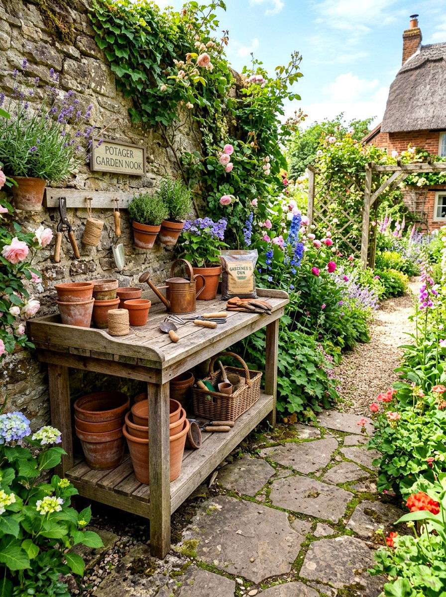 Potting Bench Nook - 30 side yard landscaping ideas