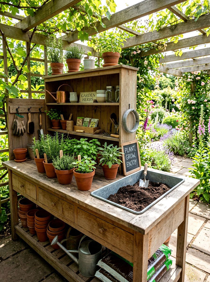 Potting Bench Sink - 30 potting bench storage ideas