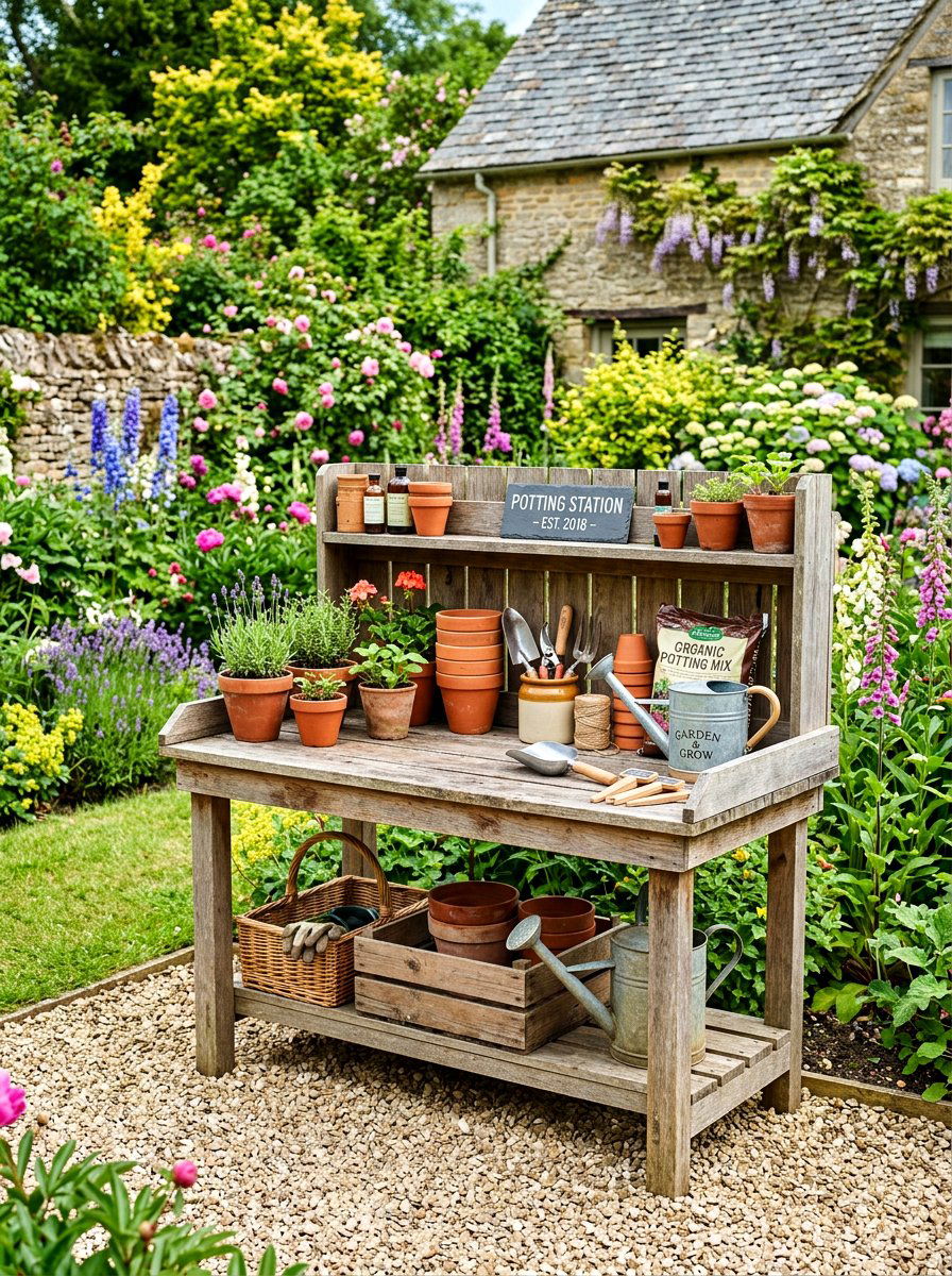 Potting Bench Station - 30 shaded side yard ideas