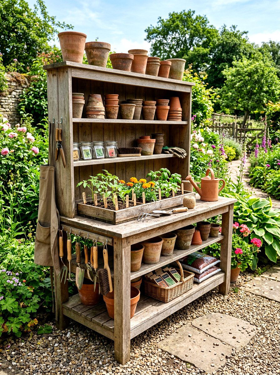 Potting Bench Station - 30 cottage backyard ideas