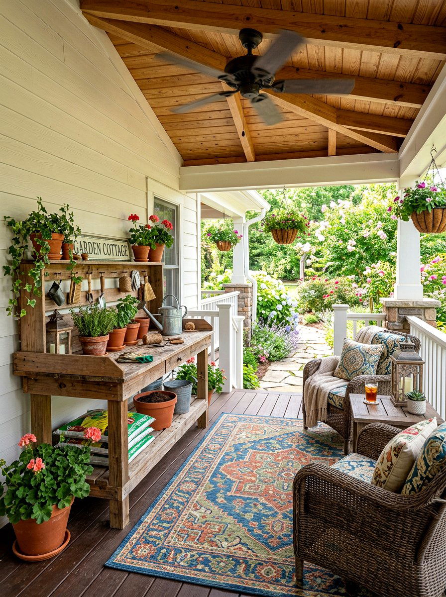 Potting Bench Under Covered Porch - 30 outdoor potting station ideas