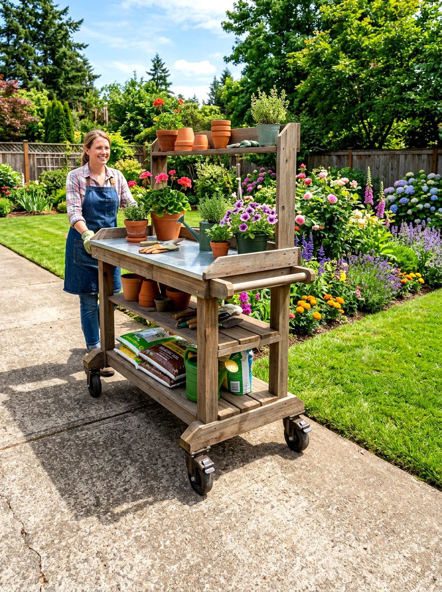 Potting Bench Wheels - 30 potting bench storage ideas