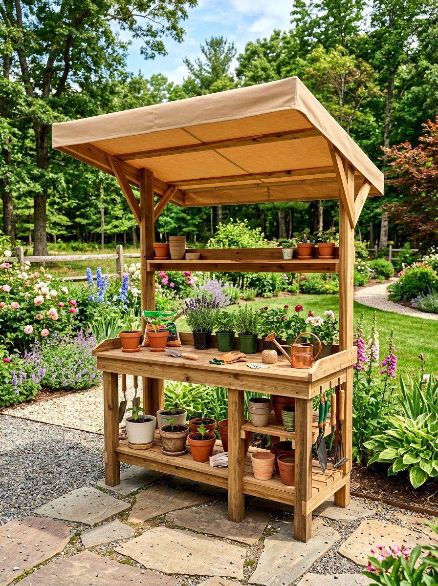 Potting Bench With Canopy - 30 garden workstation ideas