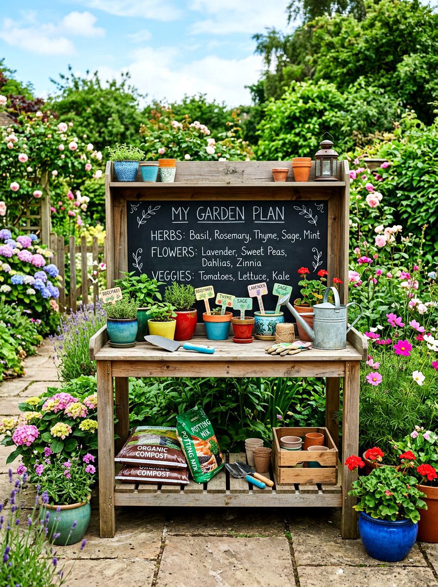 Potting Bench With Chalkboard - 30 potting bench ideas