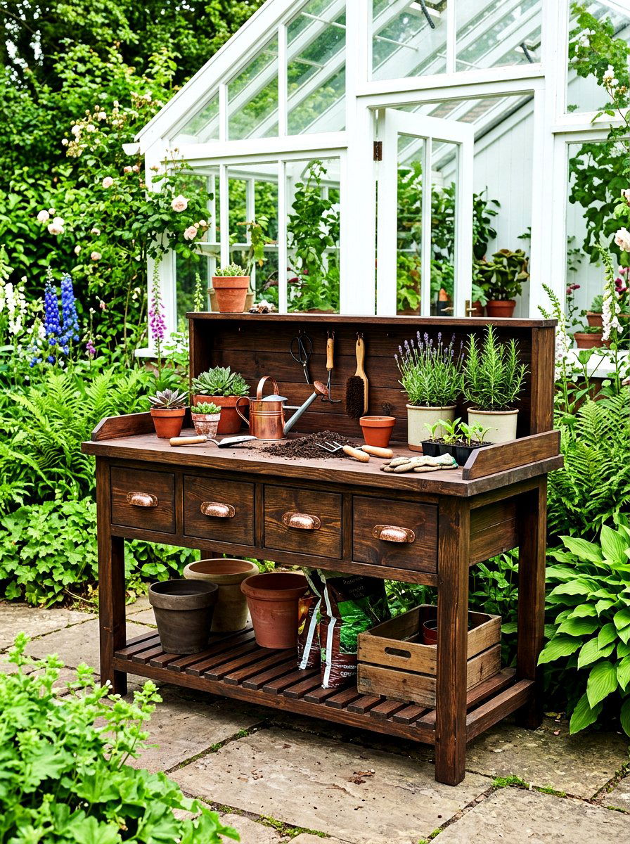 Potting Bench With Drawers - 30 greenhouse potting bench ideas