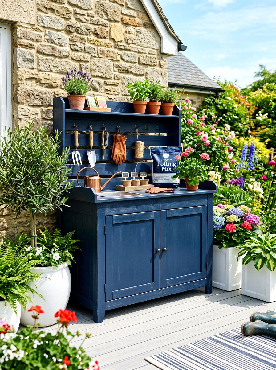 Potting Bench With Enclosed Cabinet - 30 outdoor potting station ideas