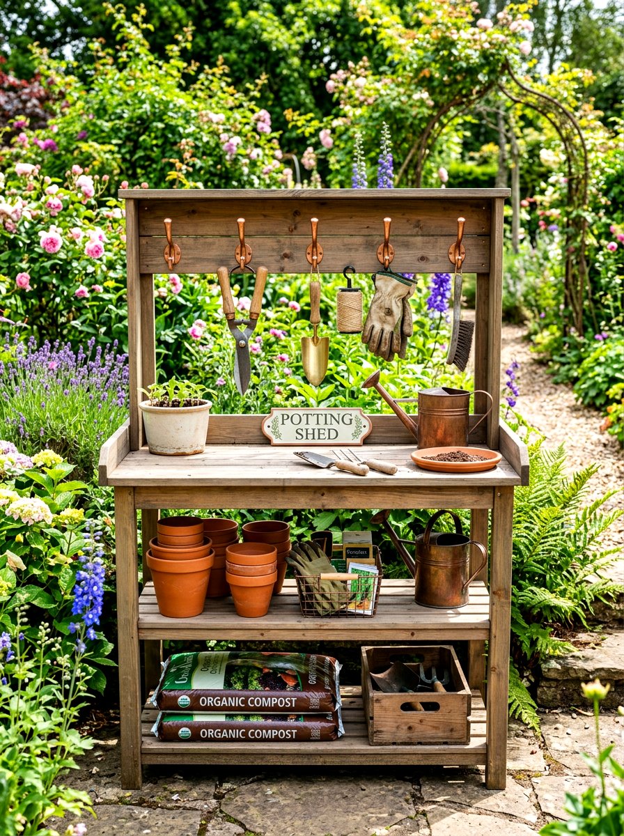 Potting Bench With Hooks - 30 potting bench ideas