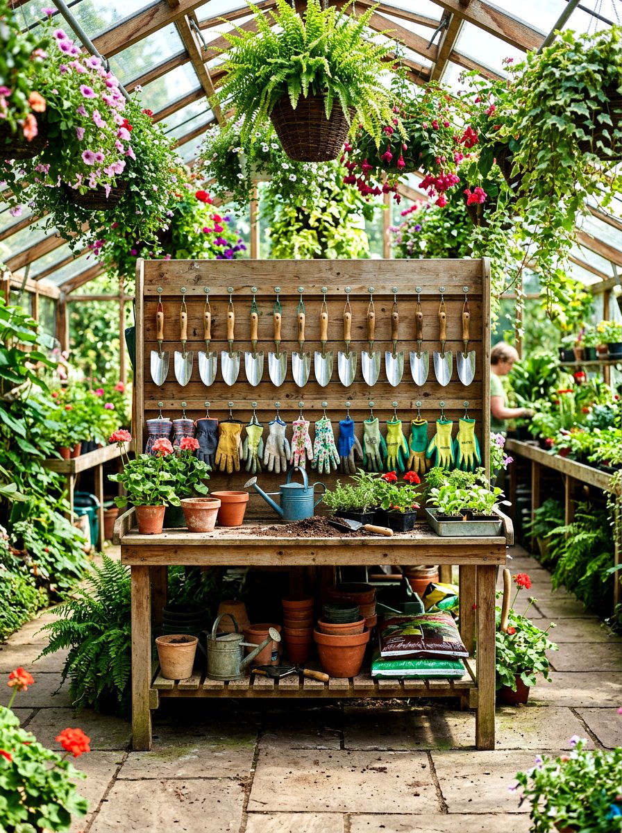 Potting Bench With Hooks - 30 greenhouse potting bench ideas