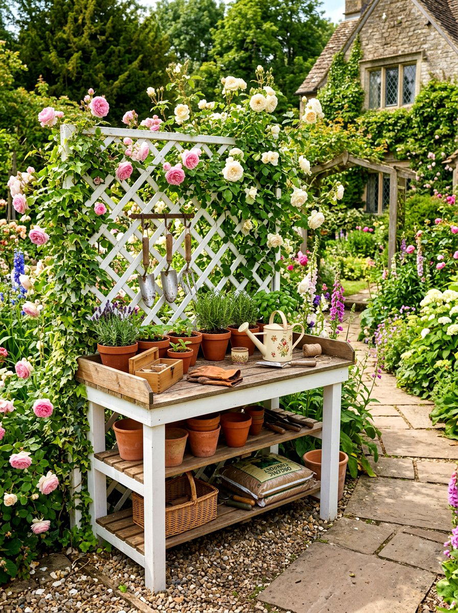 Potting Bench With Lattice - 30 potting bench ideas