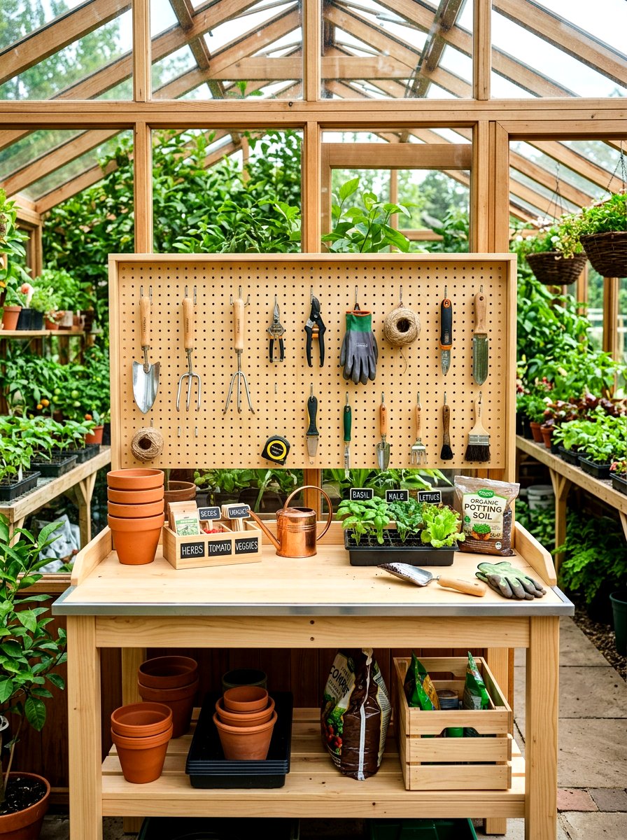 Potting Bench With Pegboard - 30 greenhouse potting bench ideas