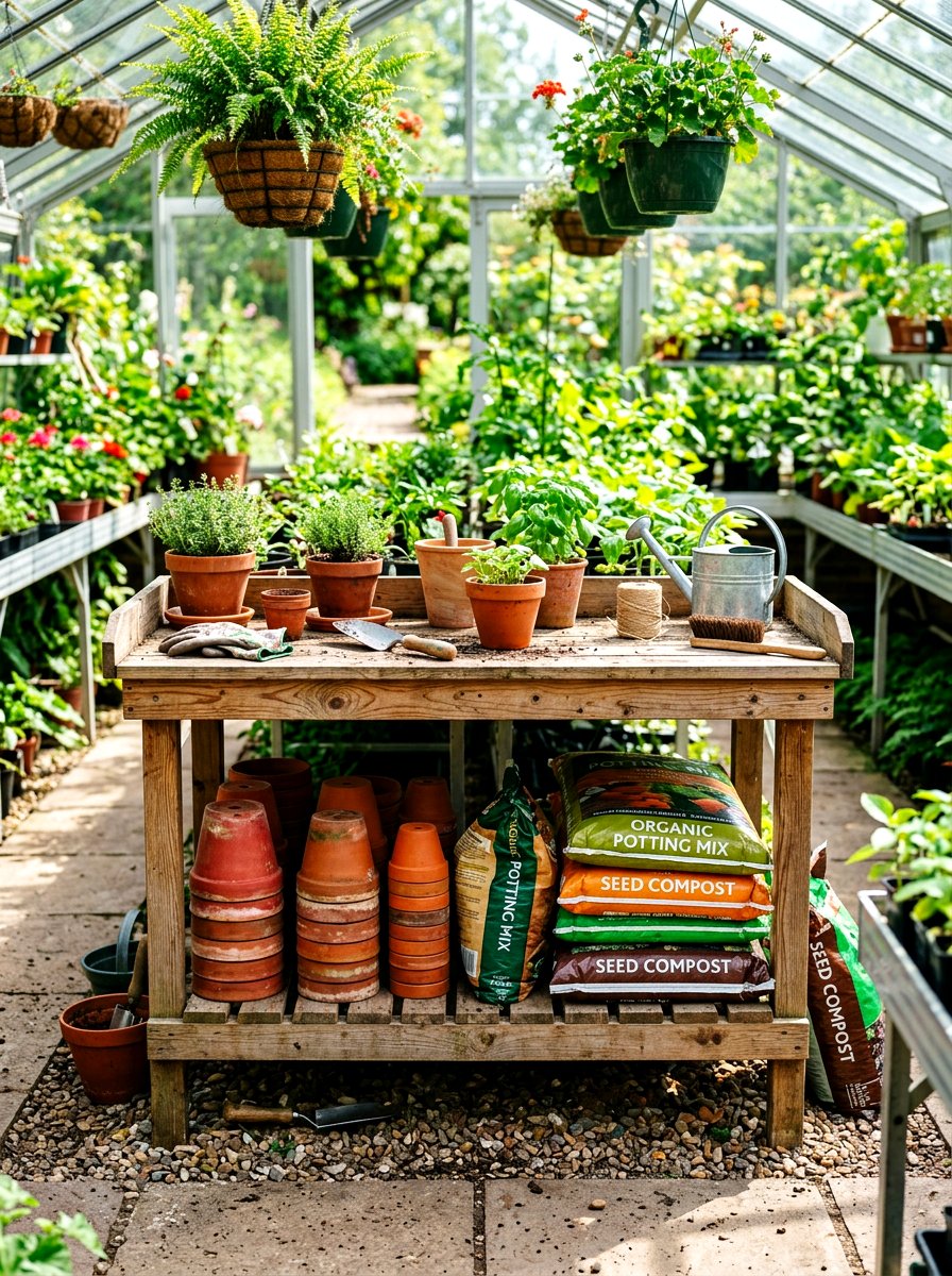 Potting Bench With Shelf - 30 greenhouse potting bench ideas