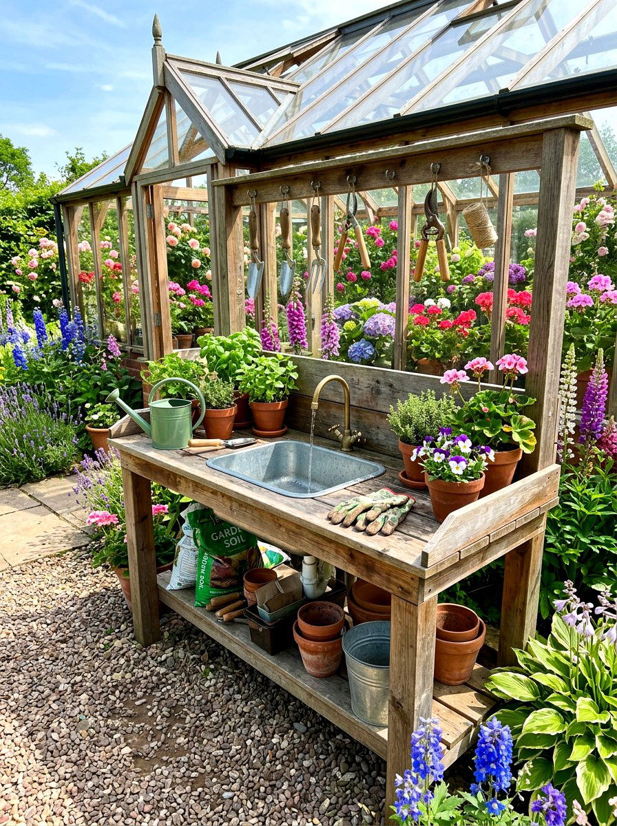Potting Bench With Sink - 30 greenhouse potting bench ideas
