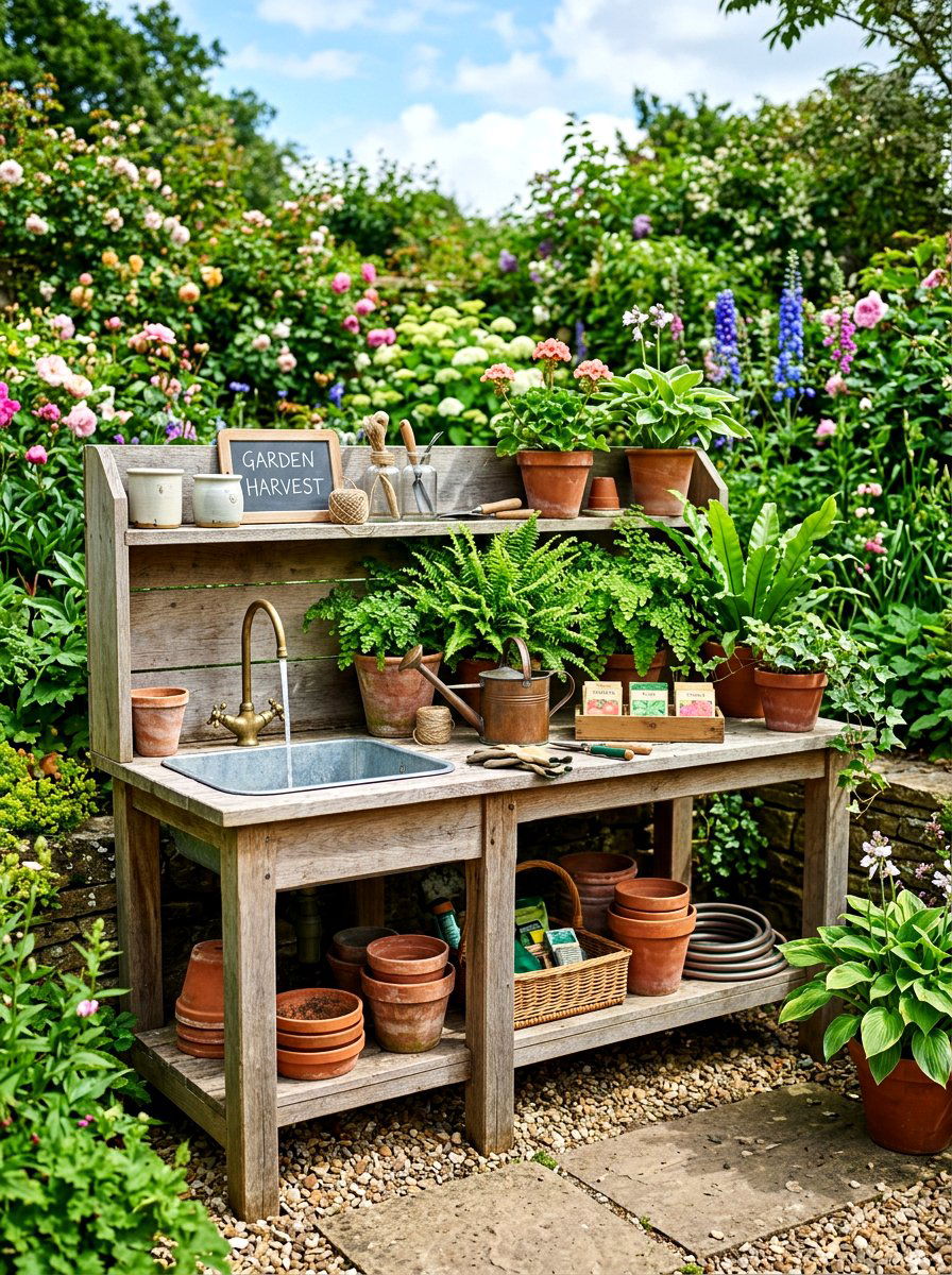 Potting Bench With Sink - 30 garden workstation ideas