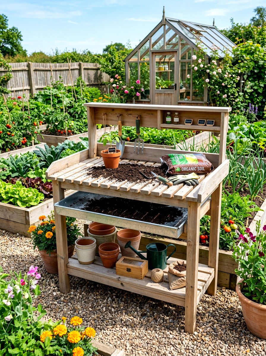 Potting Bench With Slatted Top - 30 outdoor potting station ideas