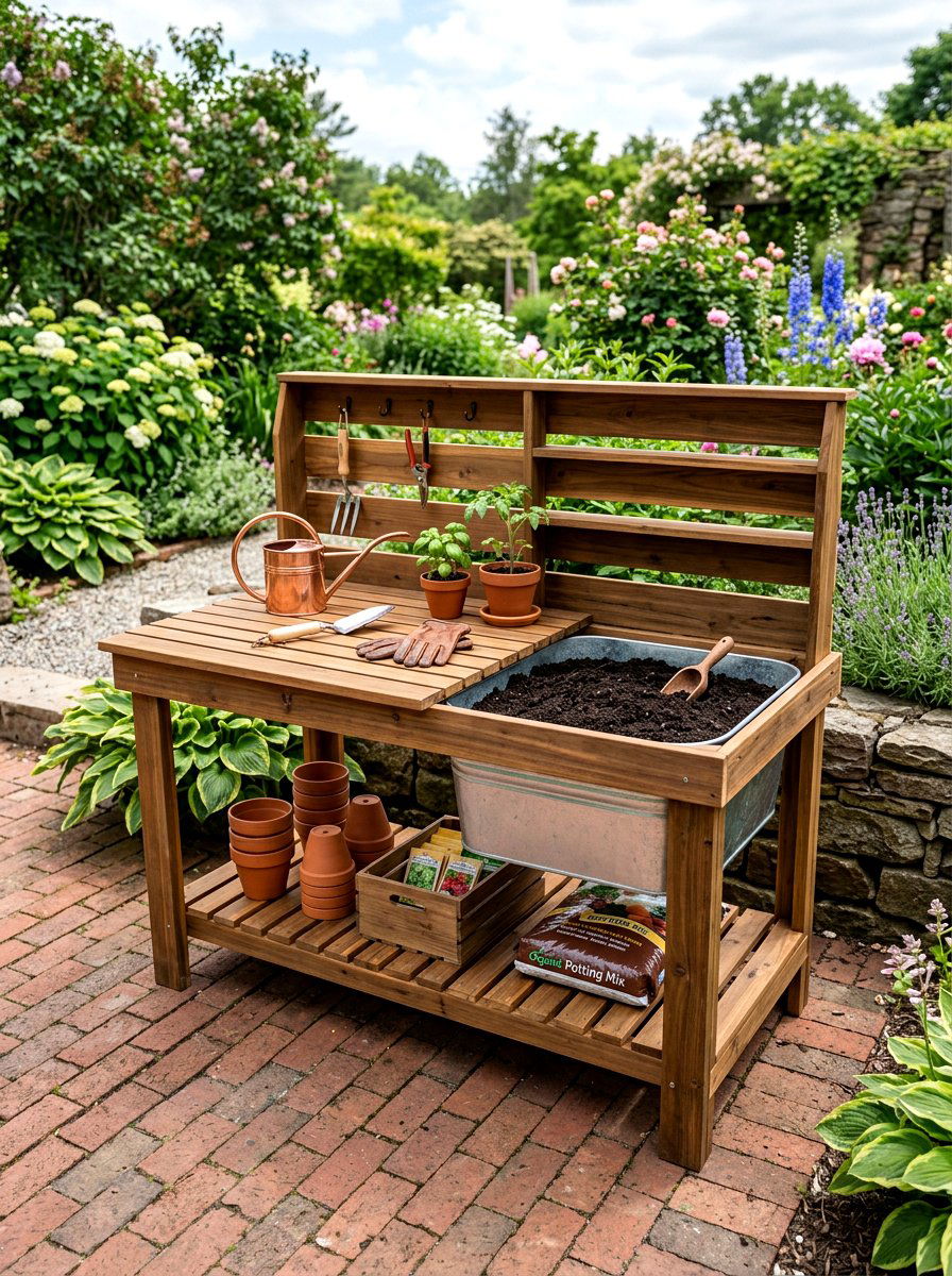 Potting Bench With Soil Bin - 30 garden workstation ideas