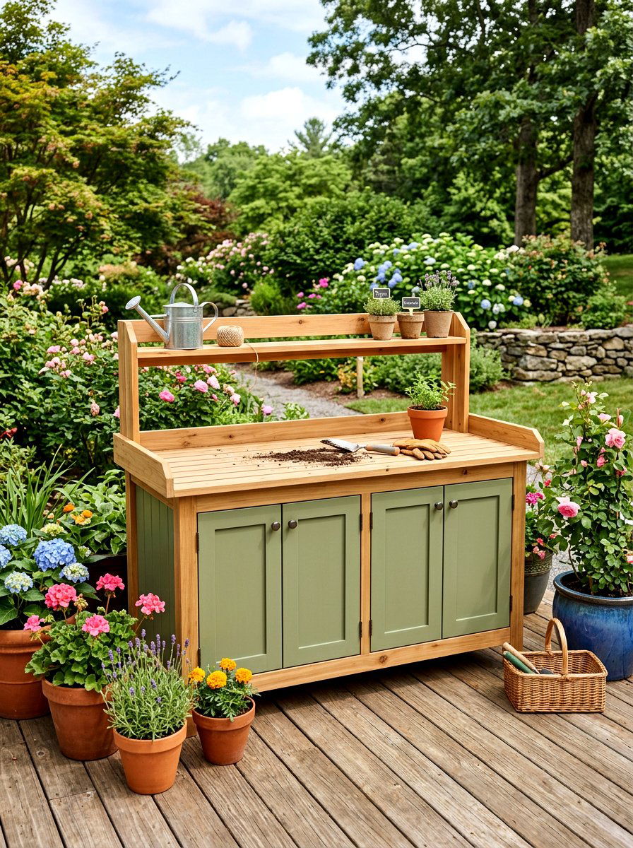 Potting Bench With Storage Cabinet - 30 garden workstation ideas