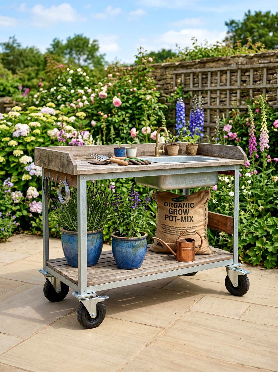 Potting Bench With Wheels - 30 garden workstation ideas