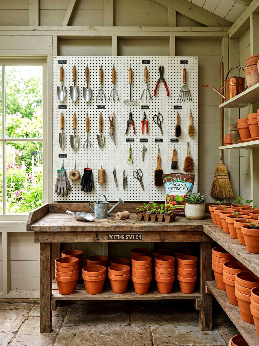 Potting Shed With Pegboard Storage - 30 potting shed ideas