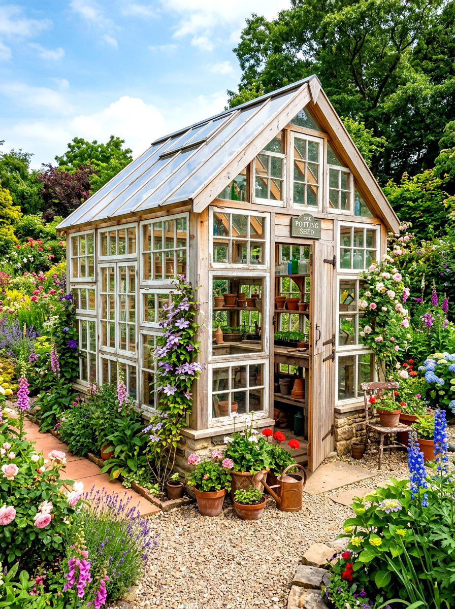 Potting Shed With Repurposed Windows - 30 potting shed ideas