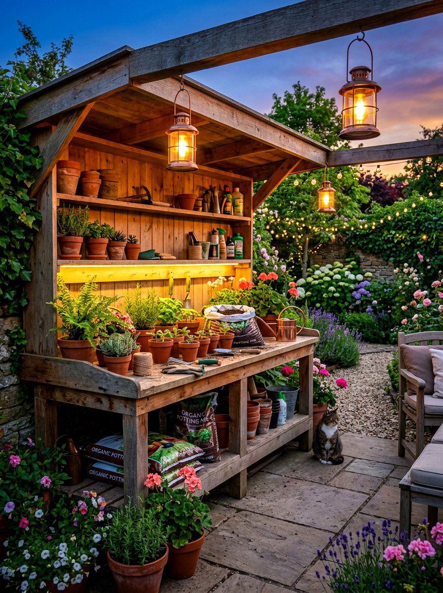 Potting Station With Built In Light - 30 outdoor potting station ideas