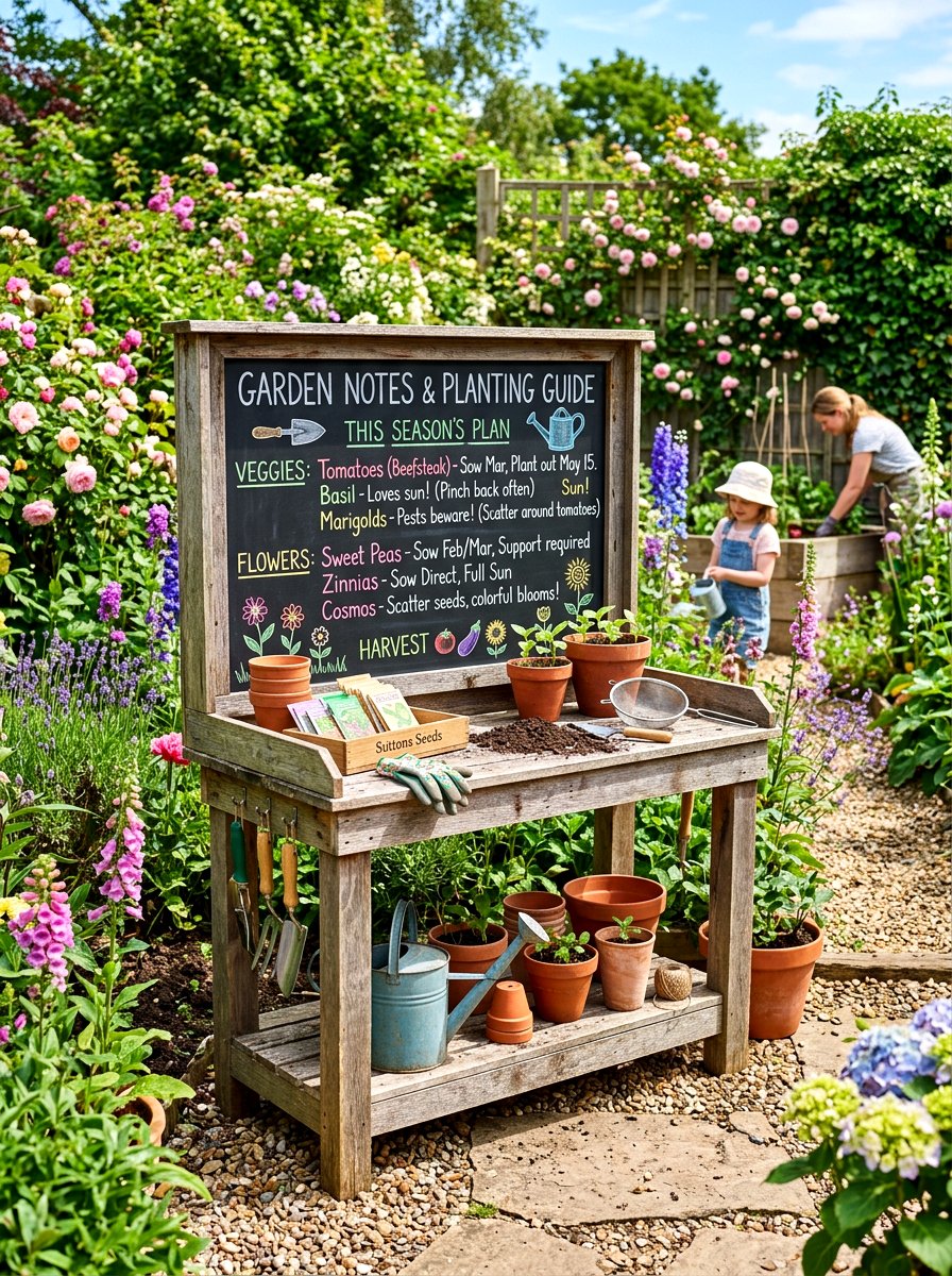 Potting Station With Chalkboard Back - 30 outdoor potting station ideas