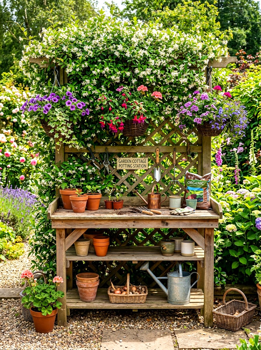 Potting Station With Lattice Back - 30 outdoor potting station ideas