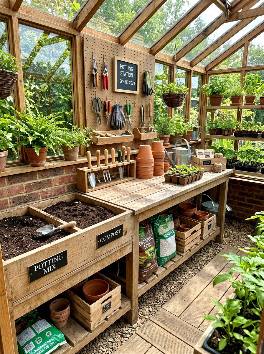 Potting Workspace Zone - 30 greenhouse plant layout ideas